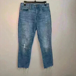 EUC Madewell The High-Rise Slim Boyjean in Dover Wash: Raw-Hemmed Edition Sz 26